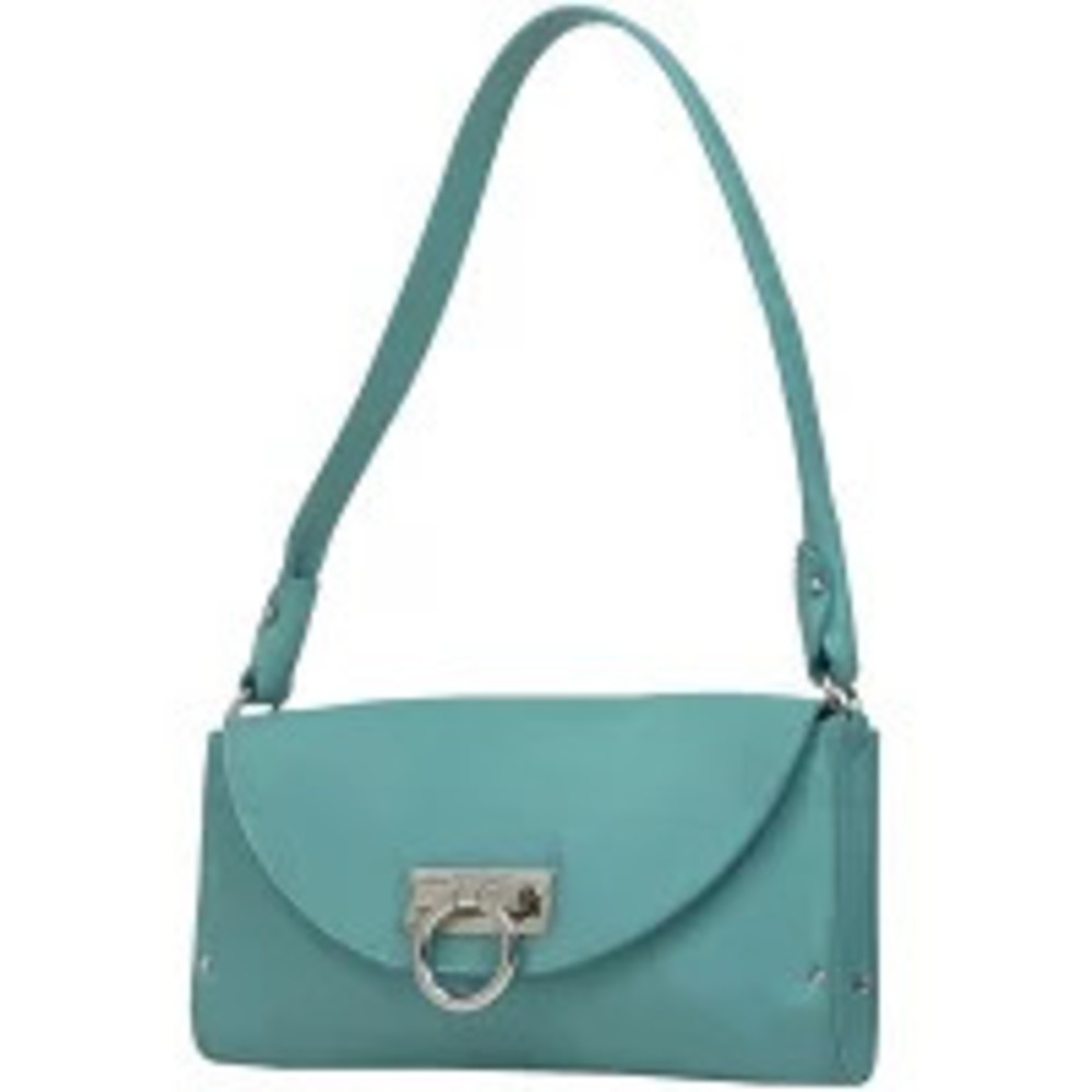 Salvatore Ferragamo Gancini Shoulder Bag Handbag Leather Blue